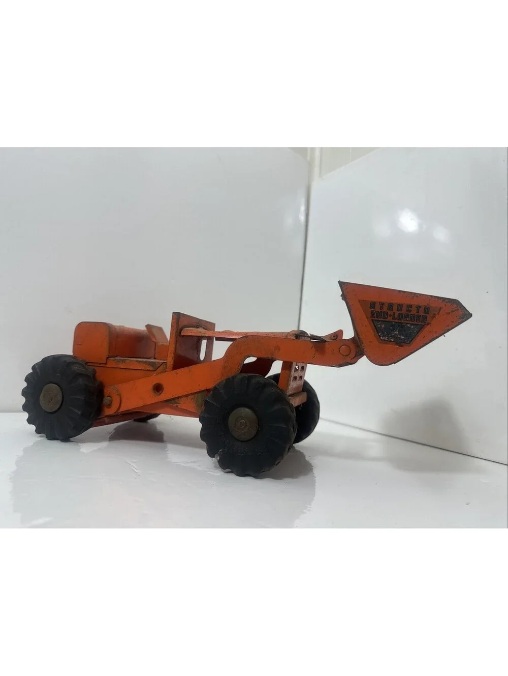 Vintage 1950s Structo No 340 Front End Loader Toy Truck Orange Pressed Steel